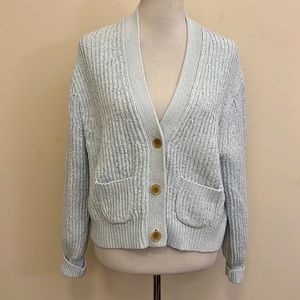 New J. Crew Black Label Blue Cotton Blend Cardigan Sweater Size Medium